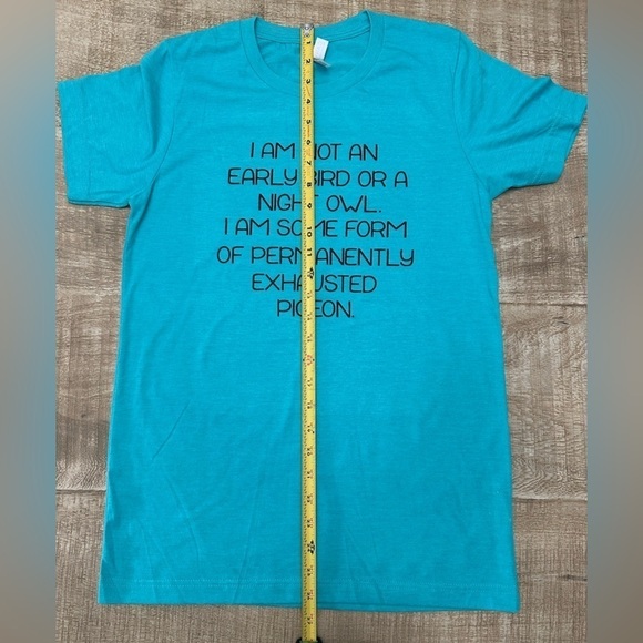 Exhausted Pigeon Tee | Bella + Canvas | Heather Teal | Size M - Picture 4 of 5